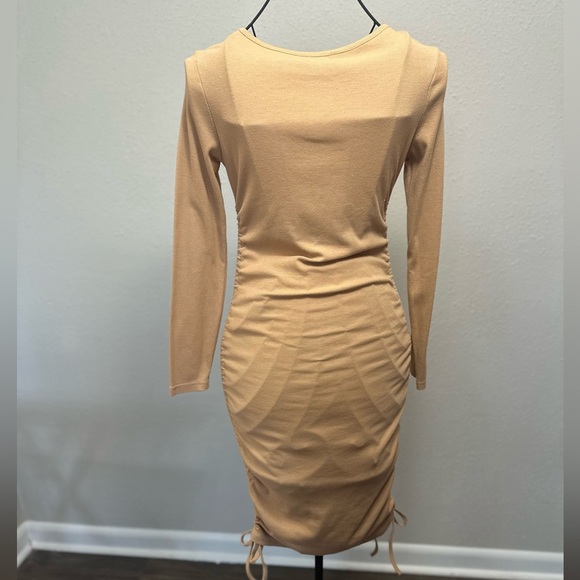 Elegant Tan Ruched Dress - Picture 9 of 9